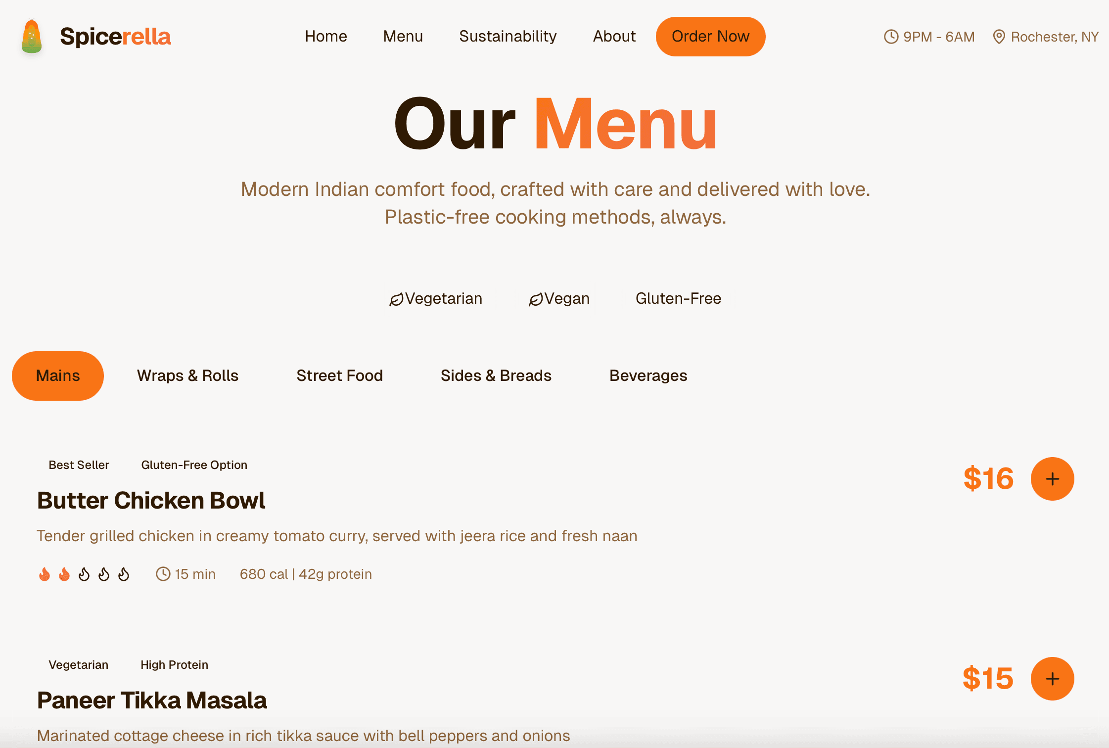 Spicerella customizable meal-prep menu with delivery options